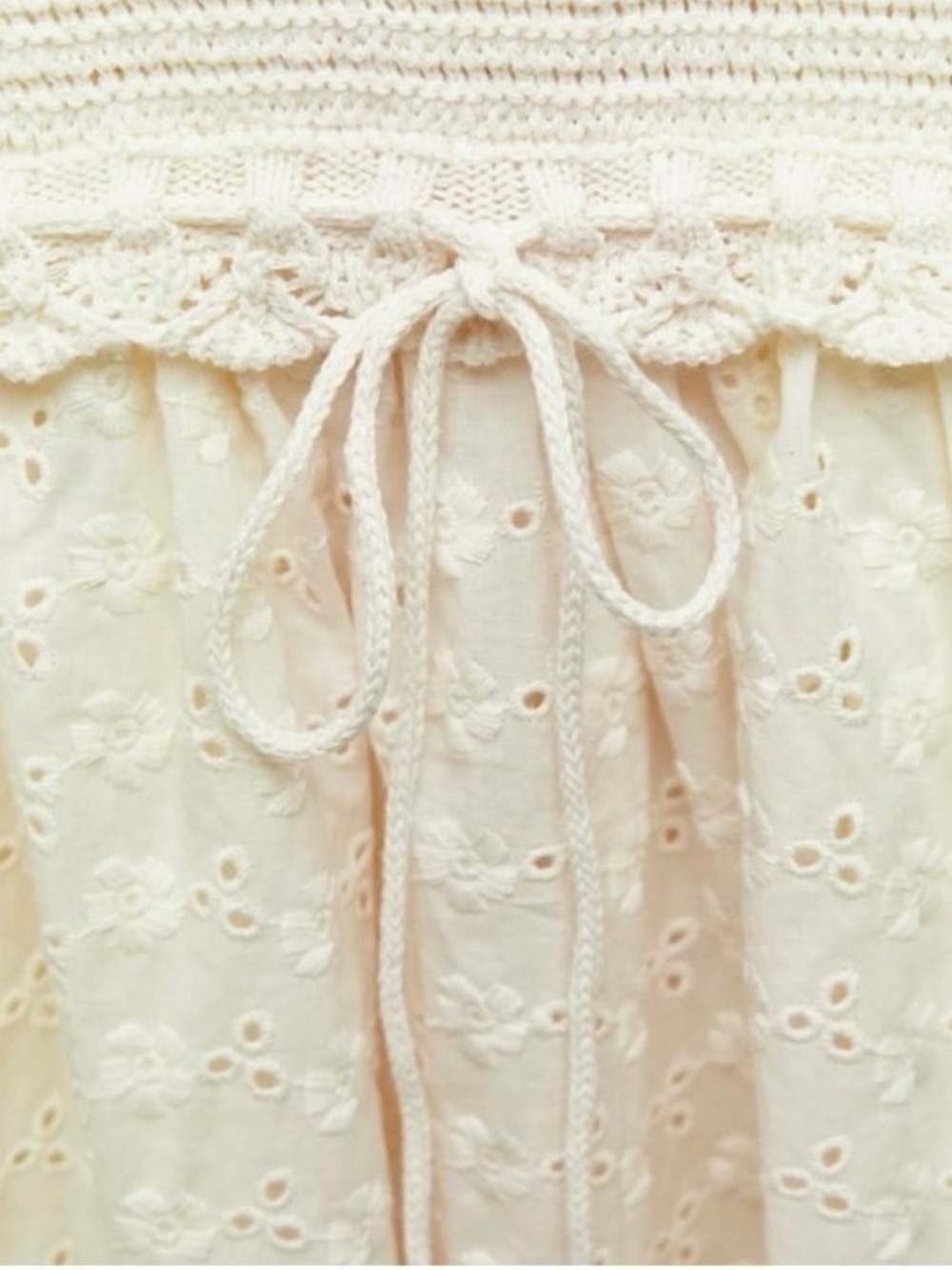 Zara Crochet Eyelet Midi Dress Cream XS Beachy Boho Cottagecore Vacay Hippie - Picture 4 of 9
